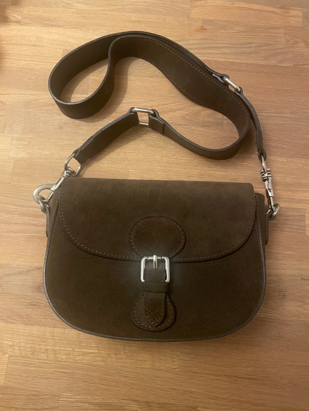 Classic Brown Suede Crossbody Bag with Silver Hardware